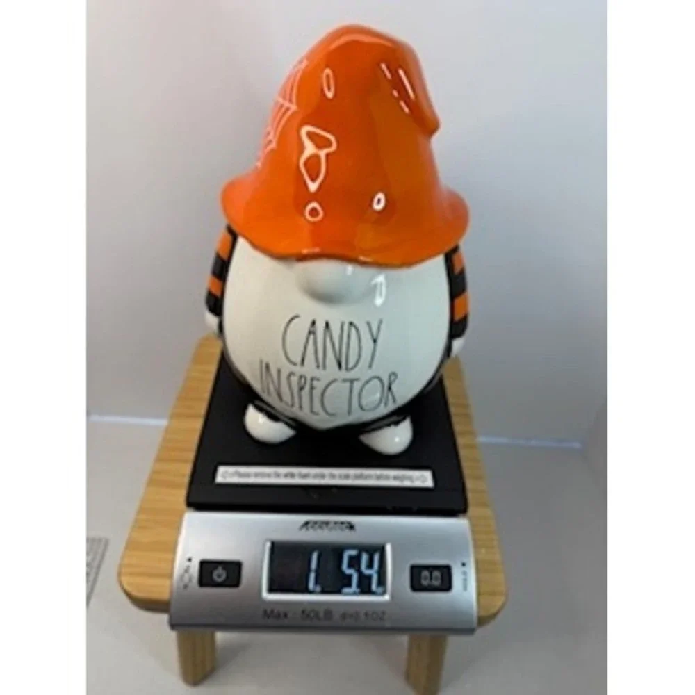 Rae Dunn Candy Inspector Halloween Gnome Figurine Orange Hat Spiderweb‎ Ceramic